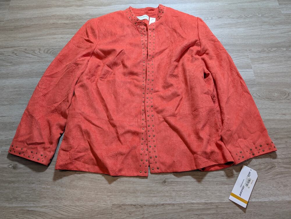 NWT Alfred Dunner Women 16W Coral Jacket Studded Mandarin Collar Career Dressy